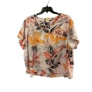 C&C California Linen Top Womens 3X Floral‎ Lightweight High Lo NWT